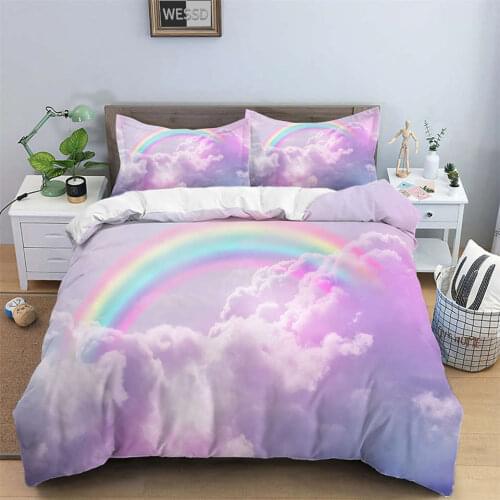 Dream Pink Purple Clouds Rainbow Child Bed Cover Set Single Double Romantic Girl Duvet Cover Set Princess Bedding Bedspread