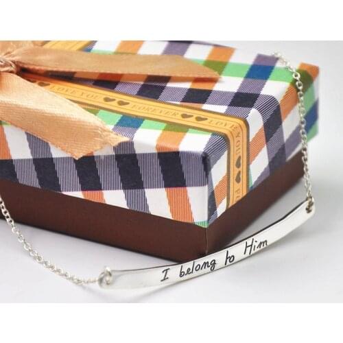 Solid Silver Engraved Long Bar Necklace Personalized Words Hand Stamp Name Pendent Christmas Gift