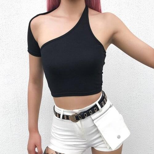 Kpop Seo Yea Ji IU Lee Ji Eun Black Personality Irregular t shirt strapless Sleeveless TShirt women summer slim sexy tees tops