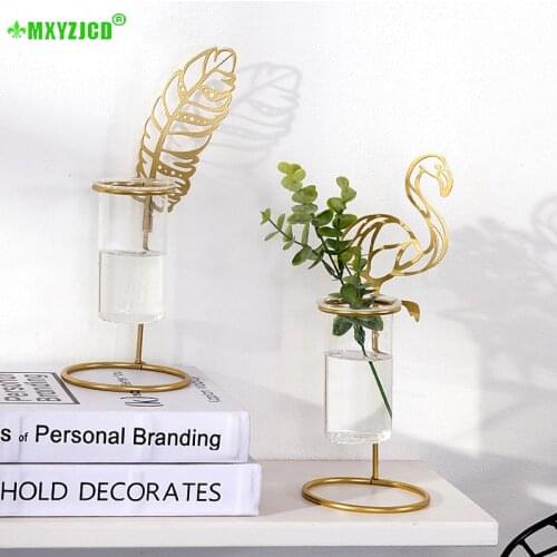 Hydroponic Plant Glass Vase Desktop Transparent Flower Arrangement Container Home Bird Feather Sculpture Decoration