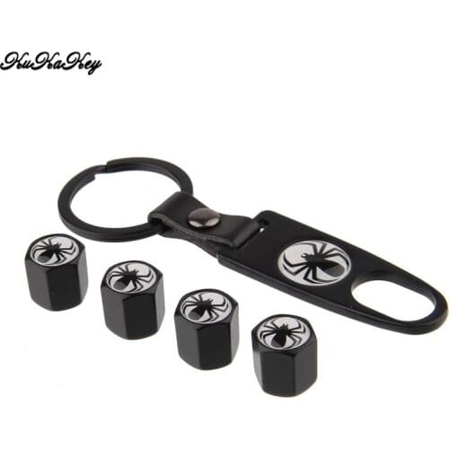 4pcs Spider Pattern Car Tire Wheel Air Stem Valve Caps with 1pcs Car Keychain Universal Car Accessories for Fiat for Nissan Juke
