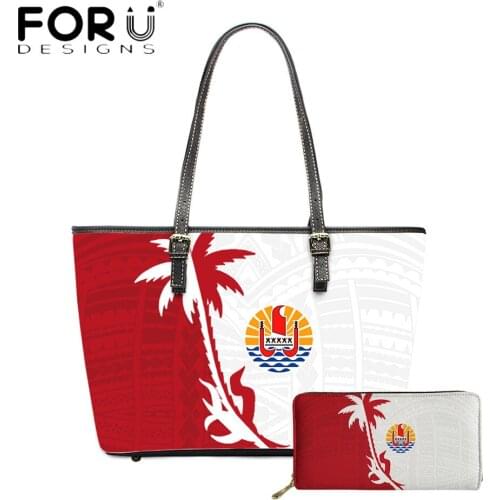 FORUDESIGNS Luxury Design 2pcs Set Women Totes Bag And Wallets Hawaiian French Polynesian Tree Print Lady Shoulder Bolsas