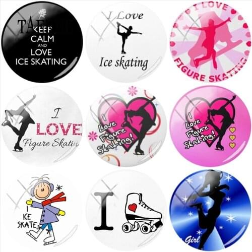 TAFREE Ice Skating Picture Round Glass Cabochon Sports Figure skating Pendant Settings Jewelry Findings & Components