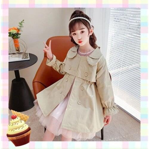 2021 Spring Autumn Girls Jacket Windbreaker Windproof Coat Doll Collar Outwear Casual Children Clothing 4-16 Years Old