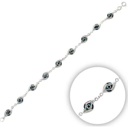KUTAYDAN 925 Sterling Silver Hand Job Glass Eye Bead S Model Bracelet