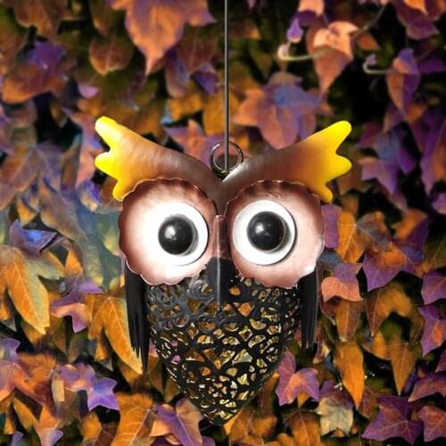 Solar Power Metal Owl Lamp LED Waterproof Hollow Lawn Lights Hanging Lamp Home Yard Gardening Decoration Garden Iron Art Light