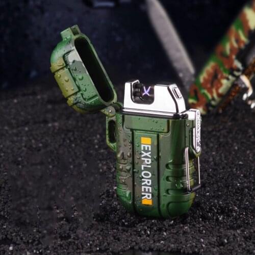 Mini Waterproof Windproof Dual Arc Lighter USB Rechargeable Cigarette Lighter Outdoor Camping Survival Artifact Lighters Gift