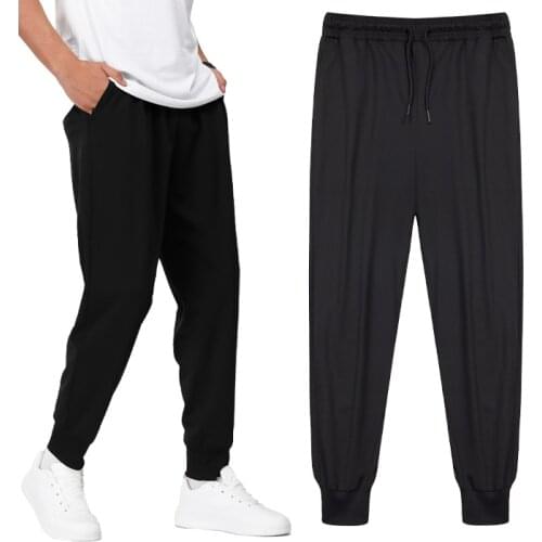 Men Loose Pants Running Pockets Outdoor Hiking Running Trousers Workout Joggers Casual Sports Tie Feet Sweatpants