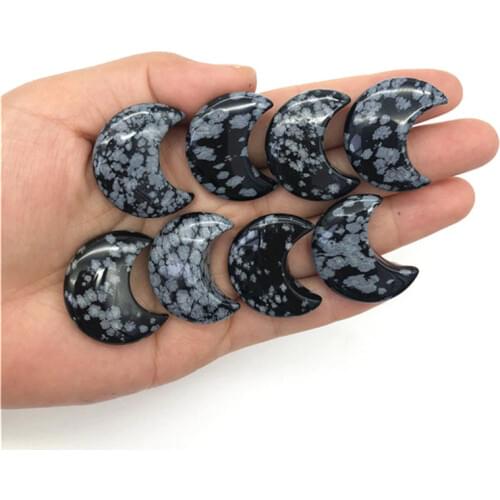 Natural black snowflake obsidian quartz crystal moon shaped gemstone for Healing crystals minerals