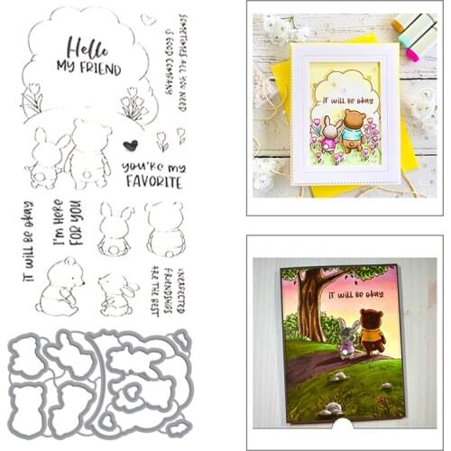 2020 New Hot Easter Animal Friend Bunny Bear Heart Sentiment Word Stamps and Metal Cutting Dies Foil Scrapbooking For Card Makin