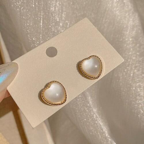 2021 new trendy opal earrings love simple earrings retro niche design small ear jewelry