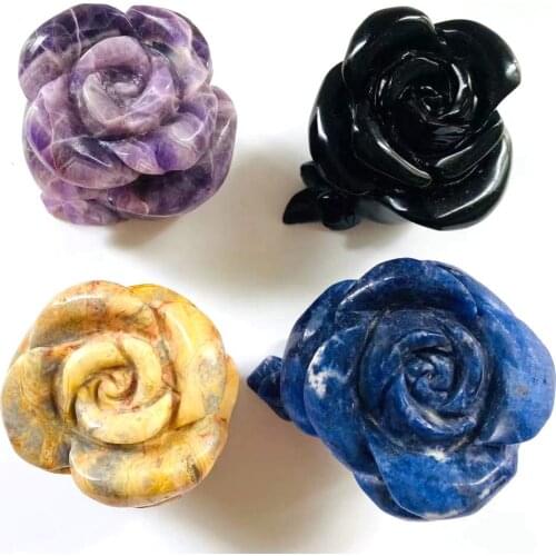 Wholesale Hand Carving Crystal Natural Crystal Black Obsidian Crazy agate Dream amethyst Rose flower for Home decoration-YJL
