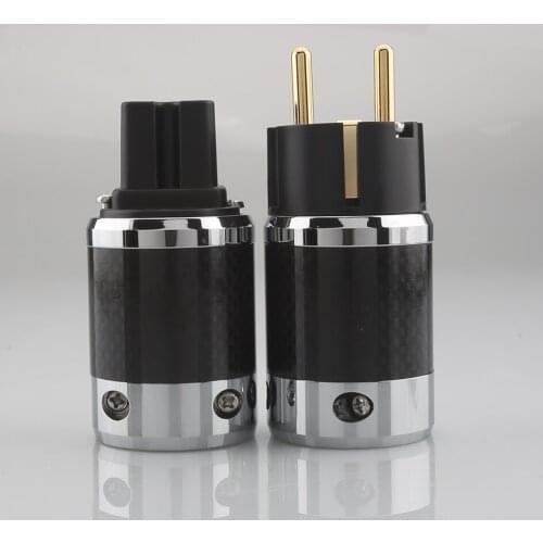 A Pair Audiocrast CFG Carbon Fiber golded Plated Schuko Power Plug Connector IEC Female Audio Grade DIY Power cable leads HIFI
