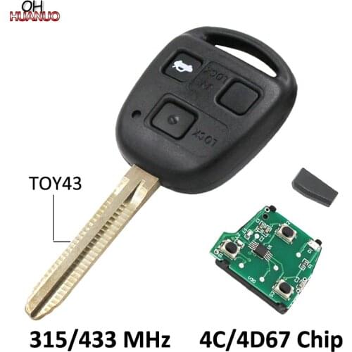 3 Buttons Keyless Entry Fob Remote Key for Toyota 315/433MHZ With 4C/4D67 Chip Inside TOY43 Uncut Blade