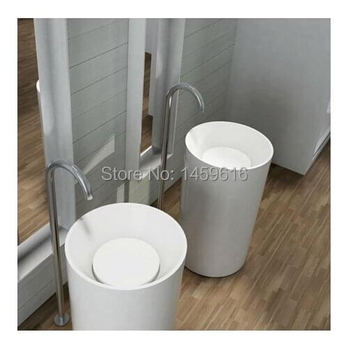 Bathroom Round Pedestal Washbasin Solid Surface Stone Cloakroom Freestanding Vanity Sink W9004