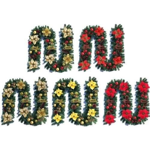2.7m Christmas Wreath Garland Artificial Pine Cone Ball Xmas Tree Rattan Hanging Ornament Home Party Door Window Decoration