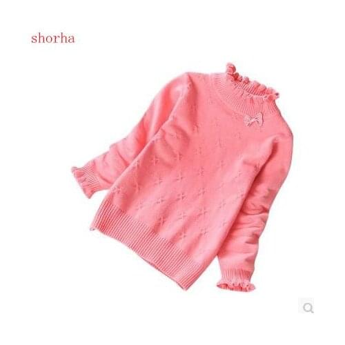 New 2-8 Years Baby Girls Sweaters 100% Cotton Long Sleeve Bow Pullover Spring Autumn Winter Children Clothing