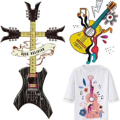 Guitar Patch Music Thermal Stickers on Clothes Iron-on Transfers for Clothing Thermoadhesive Patches Diy Applique Rock Punk