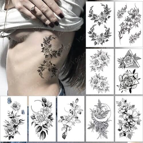 Waterproof Temporary Tattoo Sticker Realistic Waist Ankle Moon Vine Flowers Rose Flash Tatoo Fake Tatto For Body Art Women Men