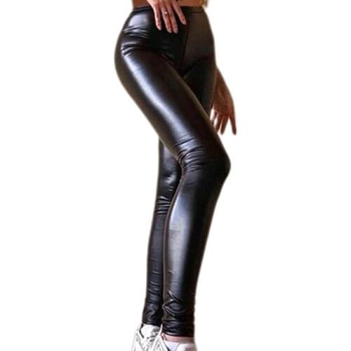 Womens Plus Size Faux Leather Pants Black High Waist Sexy Skinny Stretchy Trousers Tights for Club Party Casual S-5XL