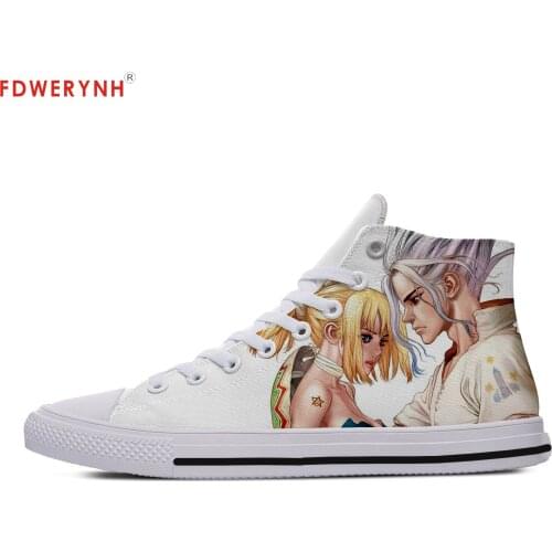 Womens Customized Casual Canvas Shoes Anime Dr. Stone Lshigami Senku Plimsolls High Top Shoes Women Breathable Custom Shoes