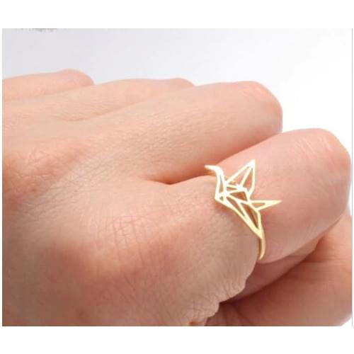 SMJEL New Arrival Tiny Geometric Origami Crane Rings for Women Cute Animal Bird Anel Bague Jewelry Birthday Gift Girl R252