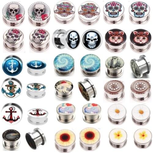 1Pair Stainless Steel Cat Skull Ear Stretchers Plugs And Tunnels Earring Gauges Ear Expanders Dermal Piercing Oreja Dilataciones