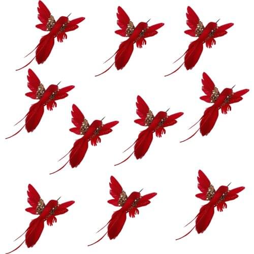 10pcs Fake Feather Hummingbird Artificial Birds Clip on Christmas Tree Decoration Simulation Feather DIY Holiday Party Decor