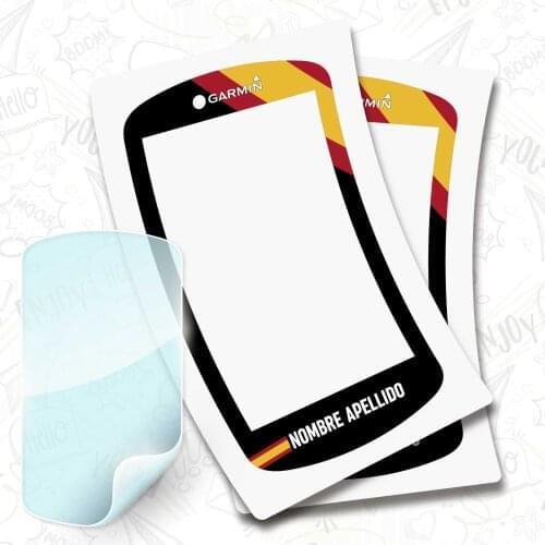2 X flag stickers Spain name on vinyl for GARMIN 1030 + PROTECTOR hydrogel bike BTT bike customizable