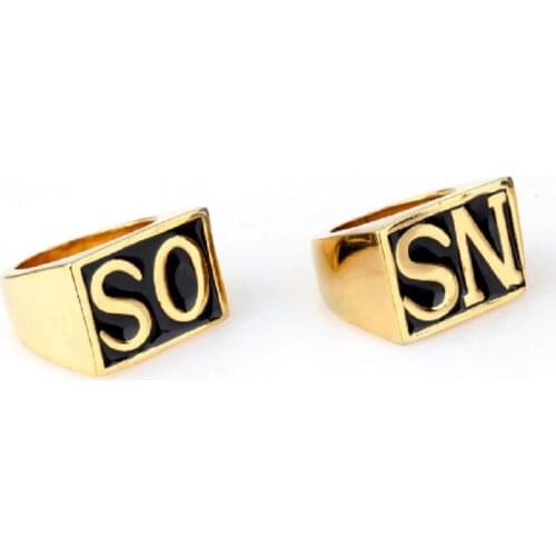 2Pcs SOSN Gold stainless steel mens rings Size US7-15