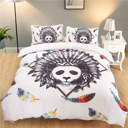 3D Digital Printing Panda Wind Chim Quilt Cover with Pillow Case Three-Piece Ethnic Style Quilt Cover Kit