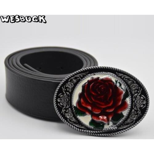 5 PCS MOQ WesBuck Brand Belt Buckle New High-quality 3D Red Roses Fashion Belt Buckles
