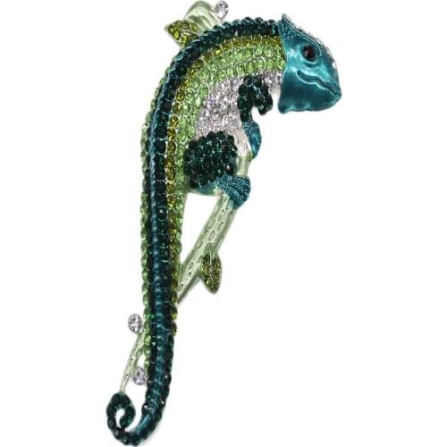 50pcs/lot Womens Austrian Large Brooches Crystal Enamel Animal Long Tail Chameleon Brooch