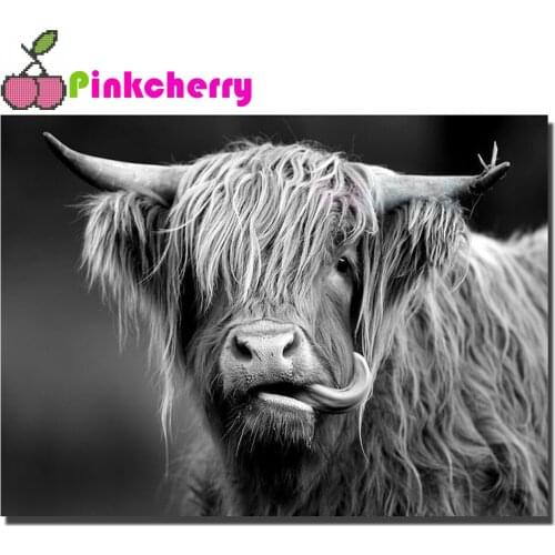 Diamond Painting black and white highland cow 5d Diy Embroidery Mosaic Home Decor Picture Of Rhinestones Cross Stitch k1319