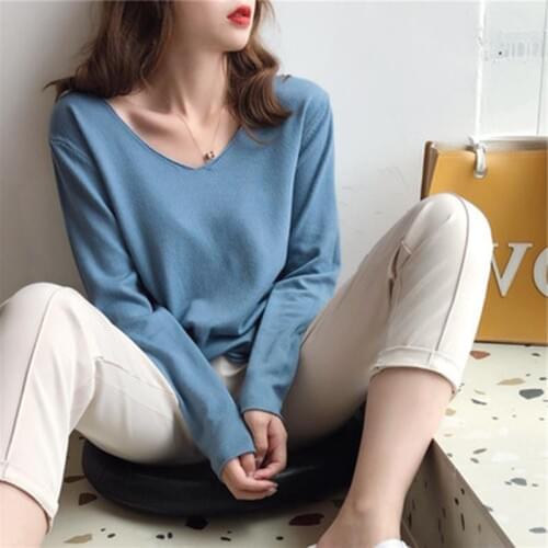 AOSSVIAO New 2021 Autumn Winter Womens Sweaters V-Neck Minimalist Tops Fashionable Korean Style Knitting Casual Solid Pullovers