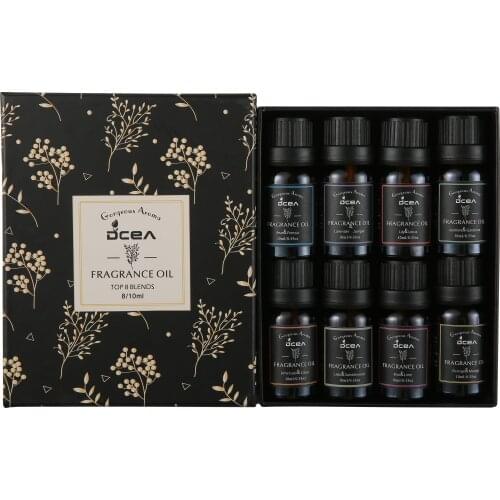 Aromatherapy Pure Natural Essential Oil 8 pcs Gift Set Essential Oil Diffuser Kiwi Lime Basil Citrus, Pear Freesia, Lavender