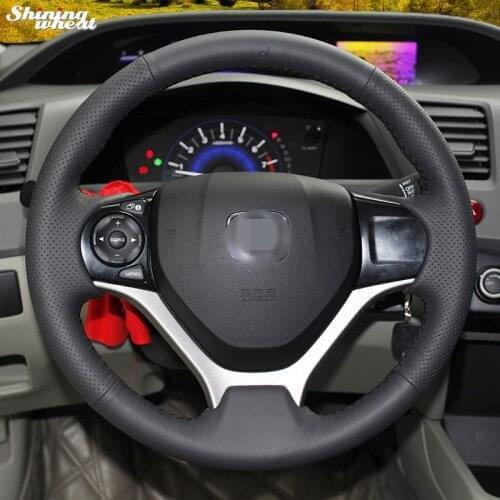 BANNIS Hand-stitched Black Leather Steering Wheel Cover for Honda Civic 2012 -2014