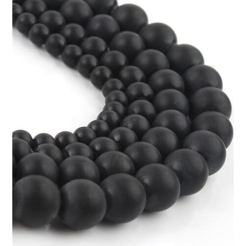 2 Strand Natural Stone Black Matte Dull Polish Agates Beads for Jewerly Making DIY Bracelet Necklace 4-12mm Round Minerals Beads