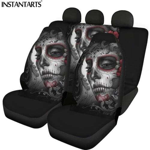 INSTANTARTS Day of the Dead Sugar Skull Design Easy to Install Car Seat Cover Comfortable Vehicle Seat Covers Front/Back Seat