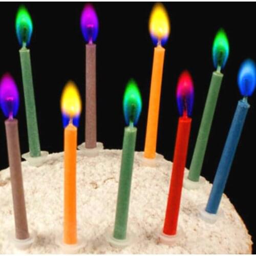 Birthday Party Supplies 12pcs/pack Wedding Cake Candles Safe Flames Dessert Decoration Colorful Flame Multicolor Candle