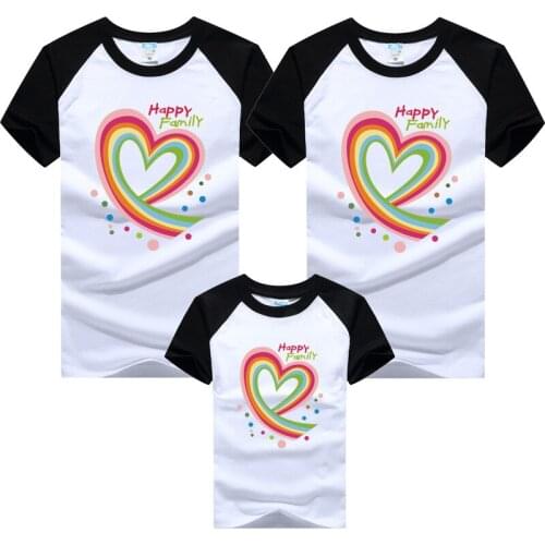 Family Fun Rainbow Heart Red + White Splicing Sleeve Short Sleeve T-shirt Family Decoration Raglan Sleeve Childrens Wear
