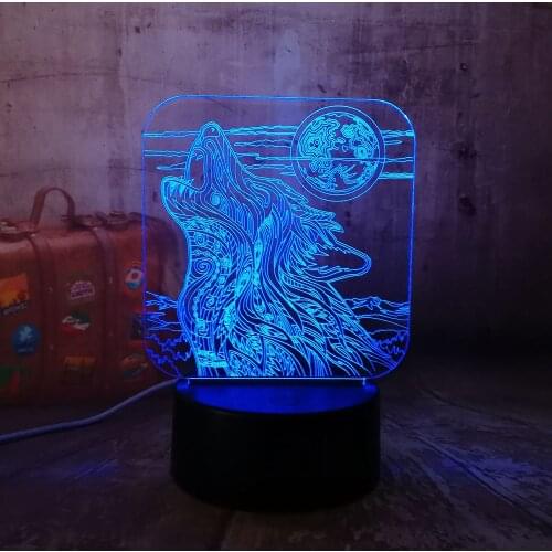 New Full-moon Night Howl Wolf 3D LED Acrylic RGB Night Light USB Touch Control Home Decro Kids Desk Lamp Child Christmas lamp