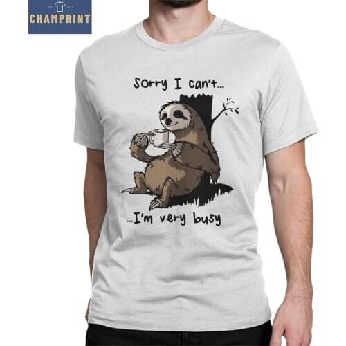 Sorry I Can't I'm Very Busy Sloth Mens T Shirt Vintage Tees Short Sleeve O Neck T-Shirts 100% Cotton Gift Idea Tops