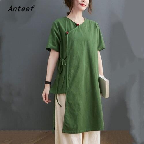 Cotton linen vintage casual loose summer tee t shirt women t-shirt ladies tshirt 2021 tops streetwear clothing