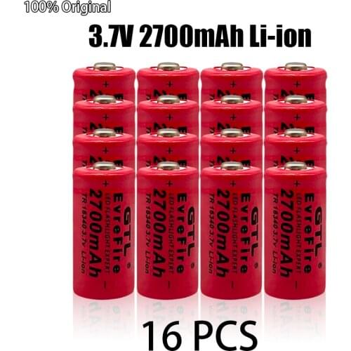 2700 mah rechargeable lithium ion battery, 3.7V, 16340, CR123A, 16340cr123a
