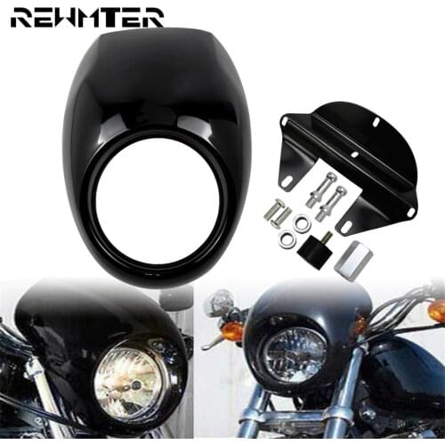 Motorcycle HeadLamp Mask Headlight Fairing Front Cowl Fork Mount Kits Gloss Black For Harley Sportster XL 1200 883 Dyna 1973-Up