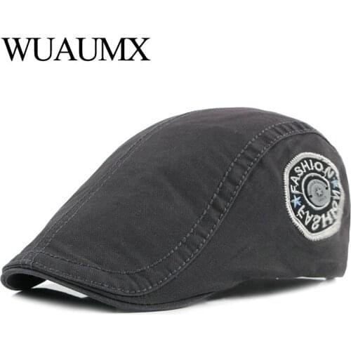 Wuaumx Unisex Fashion Summer Berets Hat Men Women Peaked Cap Solid Cotton Duckbill Hat Painter Newsboy Cap Adjustable casquette