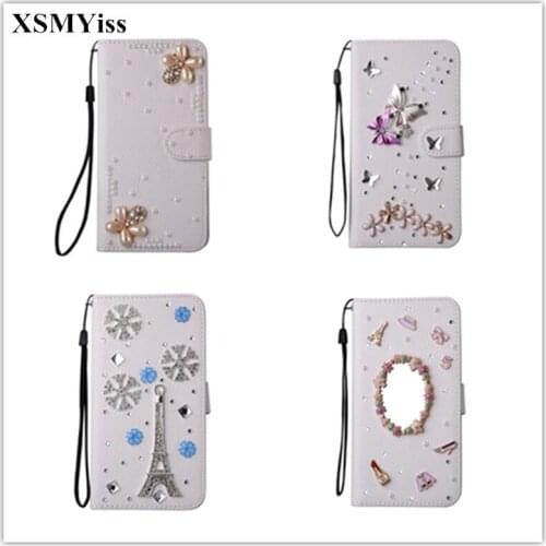 XSMYiss fashion Bling Rhinestone Diamond PU Leather Flip Cover Wallet Case For Samsung S6 S7 edge S8 S9 Plus Note 5 8 9 Case