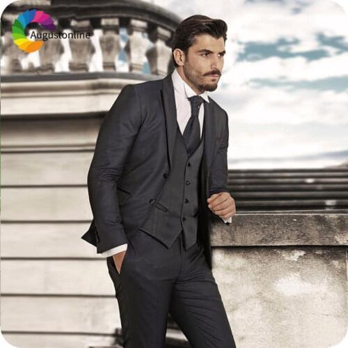 Navy Blue Mens Classic Suits Peaked Lapel Slim Fit Groom Wedding Wear Groomsmen Suit 3Piece Jacket Pants Vest Costume Homme