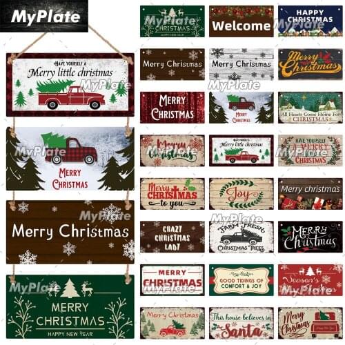 [MyPlate] 10x20cm Christmas Wood Sign New Year Gift Wooden Signs Plate Hanging Sign Wall Decor For Home Shop Plaque Decoration